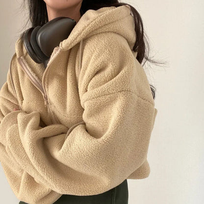 Women Fleece Hoodie - Thick Warm Winter Jacket With Zipper Hooded Outerwear