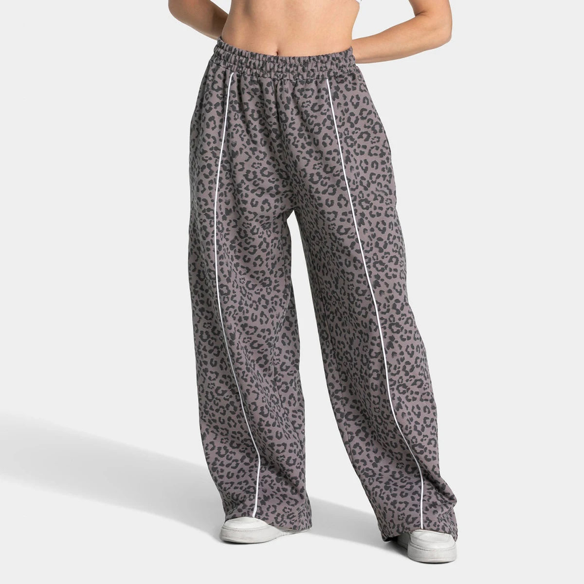 Women High Elastic Leopard Print Yoga Pants Loose Wide Leg Fitness Workout Pants Butt Lifting Slim Casual Sports Trousers