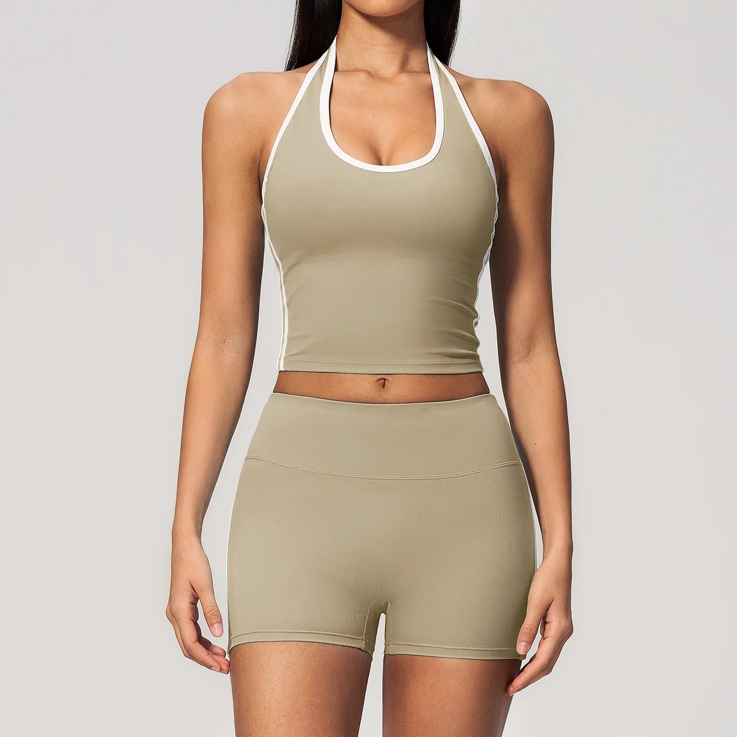 2 Pieces Workout Suit Women Yoga Outfits Athletic Wear Shockproof Halter Sports Bra High Waist Butt Lift Yoga Pants Fitness Suit