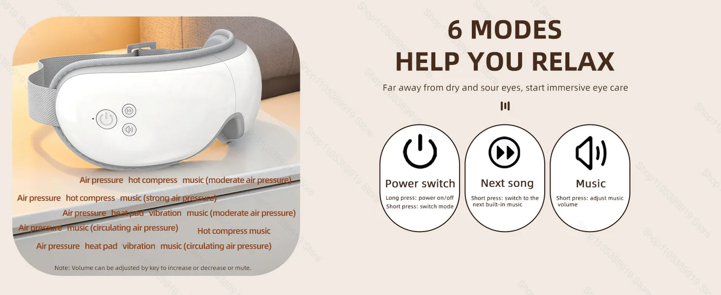 Heated Smart Vibration Eye Massager Airbag Compress Eye Care Instrument Bluetooth Music Eye Massage Sleepping Mask Relax Fatigue