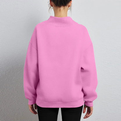 Fashionable Loose High Neck Long Sleeved Solid Color Hoodie for Lady Lazy Style Basic Casual Commuted Pullover Top