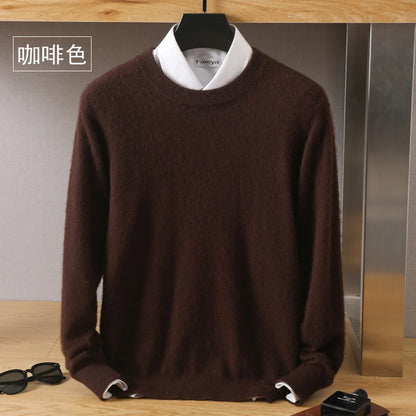 Mink Cashmere Sweater - Men's Knit Pullover Long Sleeve O-Neck Jumper