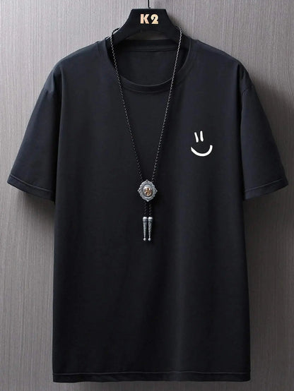 Men Graphic T Shirt - Minimalist Smile Print Cotton Tee | Breathable Summer Casual