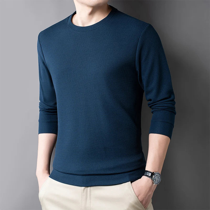 Men's Casual T-Shirt - Breathable Waffle Knit Long Sleeve Tee | Comfortable Spring Autumn Top