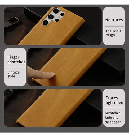 Leather Phone Case – LANGSIDI Genuine Pull-Up Retro Cover for Samsung Galaxy S25 Ultra