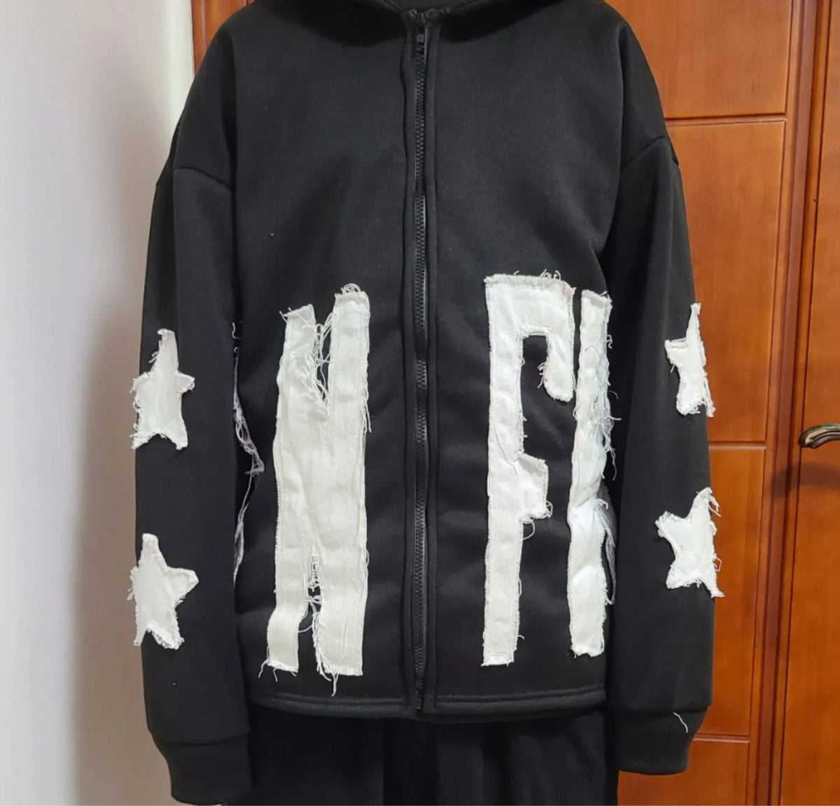 Autumn And Winter Hoodie Patchwork Letter Star Pattern Long Sleeved Pullover Hoodie Harajuku Fashionable Loose Versatile Jackets
