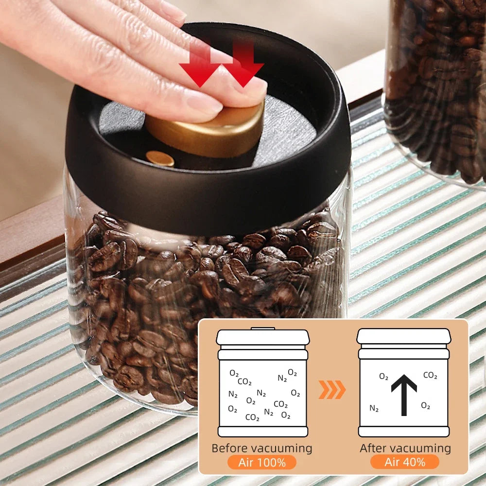 Vacuum-Sealed Glass Storage Jar – Coffee Bean, Grain & Tea Canister