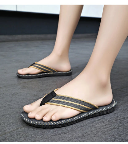 Men's flip flops summer new lightweight rubber woven slippers fashion casual outdoor sandals breathable anti slip beach shoes