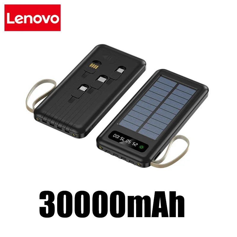 Lenovo Solar Power Bank 50000mAh Large Capacity Mobile Power Fast Charging Battery Dual USB 4 Cables For iPhone Samsung