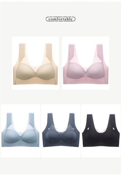 Plus Size Sports Bra - Seamless Wire Free Push Up Brassiere With Wide Straps