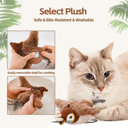 Hot Cat Interactive Toys Catnip Electric Pat Bird Dog Cats Touch-Activated Squeaky Plush Toy Pet USB Rechargeable Cat Toy