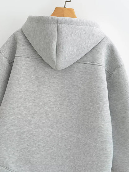 Women's Zipper Hoodie Oversize Jacket – Casual Outerwear Double Pocket Coat