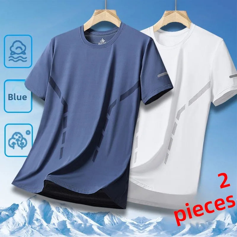 Men's Ice-Silk T-Shirt – Quick-Dry Breathable Round-Neck Tee (Plus Size)