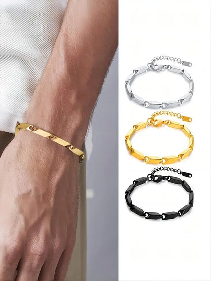 1pc Fashion Men's Titanium Steel Bracelet, Quenched Bamboo Leaf Chain Fashion Versatile Bracelet For Men And Women