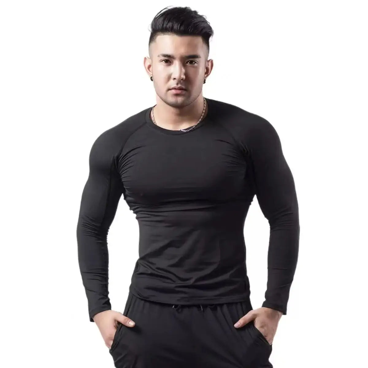 Men Running T Shirt - Quick Dry Compression Fitness Top Long Sleeve Gym Shirt