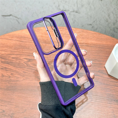 For Magsafe Hidden Fold Lens Holder Case For Samsung S26 S25 Ultra S24 S23 S22 Plus Transparent Magnetic Wirelesss Charge Cover