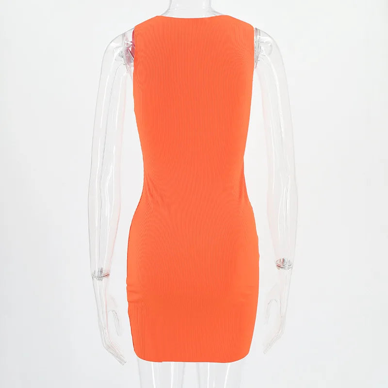 Women's Bodycon Mini Dress – Sleeveless O-Neck Patchwork Sheath Dress