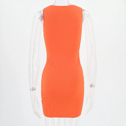 Women's Bodycon Mini Dress – Sleeveless O-Neck Patchwork Sheath Dress