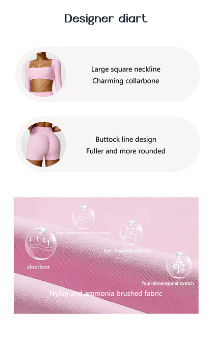Women Yoga Suit - Quick Dry Gym Tracksuit With Long Sleeve Top & High Waist Leggings