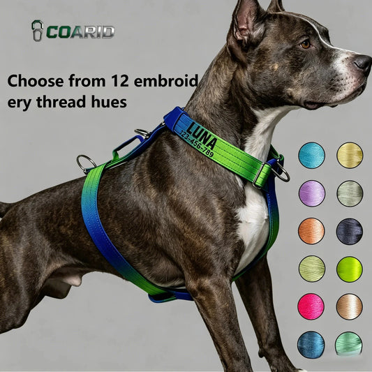 Custom Dog Harness Personalized Name Phone Gradient Knitted No Pull Adjustable Pet Vest for Small Large Dogs