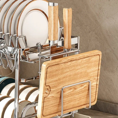 Stainless Steel 2 Tier Dish Rack Adjustable Countertop Organizer Bowl Drainer Multifunctional Kitchen Utensil Storage Holder Hom