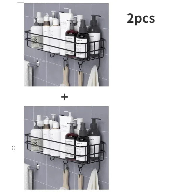 Wrought Iron Bathroom Shelf - Wall-Mounted Shower Gel Storage Rack