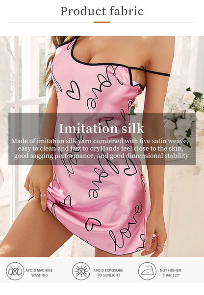 Heart Letter Print Nightdress Casual Round Neck Spaghetti Strap Sleep Dress Women's Sleepwear Dresses