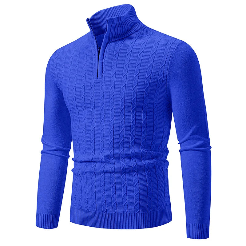 Autumn Winter New Men's Half Zipper Knitted Pullovers Fashion Slim Fit Sweater Men Casual Mock Neck Warm Knit Sweater Pullovers