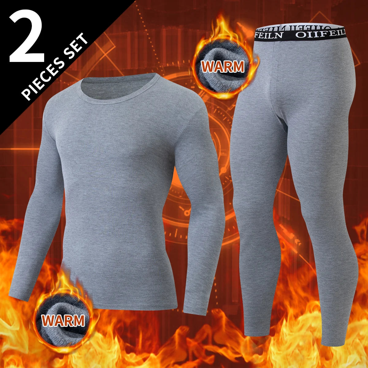 Men's Autumn/Winter Warm Underwear Set Solid Color Multi Color Round Neck Long Sleeve Top Letter Elastic Waist Casual Pants