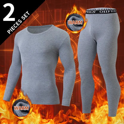 Men's Autumn/Winter Warm Underwear Set Solid Color Multi Color Round Neck Long Sleeve Top Letter Elastic Waist Casual Pants