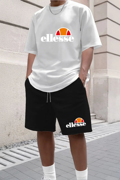 2026 Summer New Men's Fashion Outdoor Sports Set Printed Short Sleeve T-shirt+Shorts Loose Home Leisure Two Piece Set
