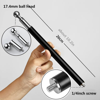 Metal Tube Extendable Rod Selfie Stick Monopod Extention Pole Stand Holder with 1/4inch Screw Ball Head for Mobile Phone Cameras