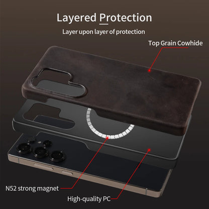 Samsung Leather Phone Case – Genuine Cowhide Magnetic Phone Cover for S24 S25 Ultra