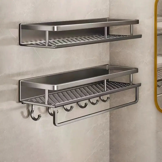 Aluminum Corner Shower Shelf - Wall-Mounted No-Drill Shampoo Storage Rack