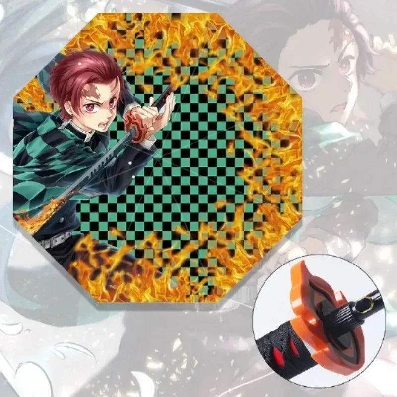 Demon Slayer Katana Umbrella Anime UV Blocking Parasol Raincoa Kyoujurou Real Japanese Katana Samurai Sword Long Umbrella Gift