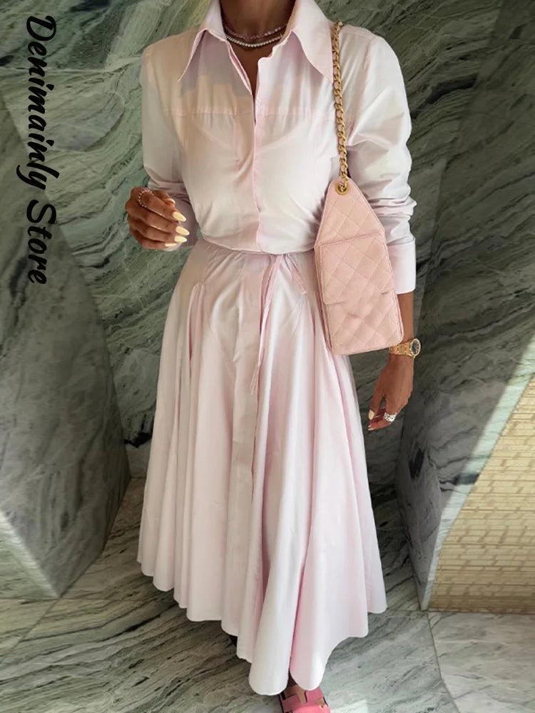 Women Summer Dress - Casual Striped Long Half Sleeve Slim Waist Mid-Calf Robe