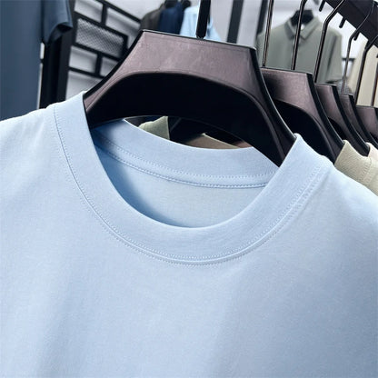 Xiaoma Embroidery Casual Pure Cotton Short Sleeved T-shirt for Young Men, Round Neck Solid Color T-shirt for Men