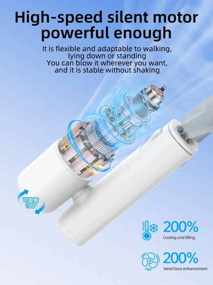 Detachable Ice-Cool Neck Fan, 360° Cooling with Freezable Ice Ring , 3 Speeds, Large Battery, Hands-Free for Outdoor, Commuting