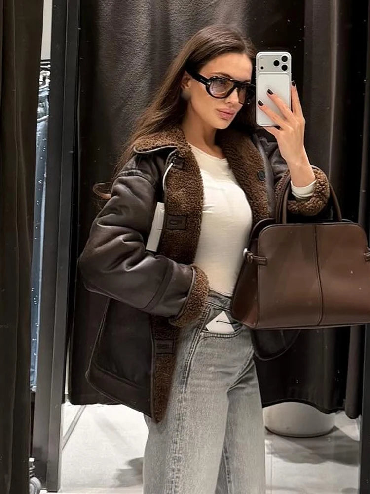 Women Warm Jacket - Casual Streetwear Single Breasted Lapel Collar Coat With Button Decoration