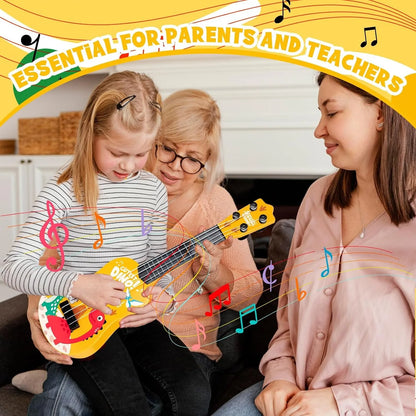 17 Inch Mini Kids Classical Guitar 4-String Ukulele - Dinosaur Design, Christmas Birthday Gift, Musical Toy for Beginners, Party