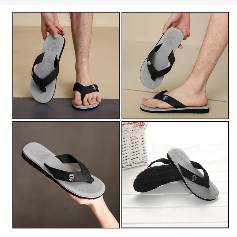 2025 Summer New Men's Flip Flops Indoor Outdoor Beach Sandals Thick Soft Sole Bathroom Slides Shoes Man Non-slip Home Slippers