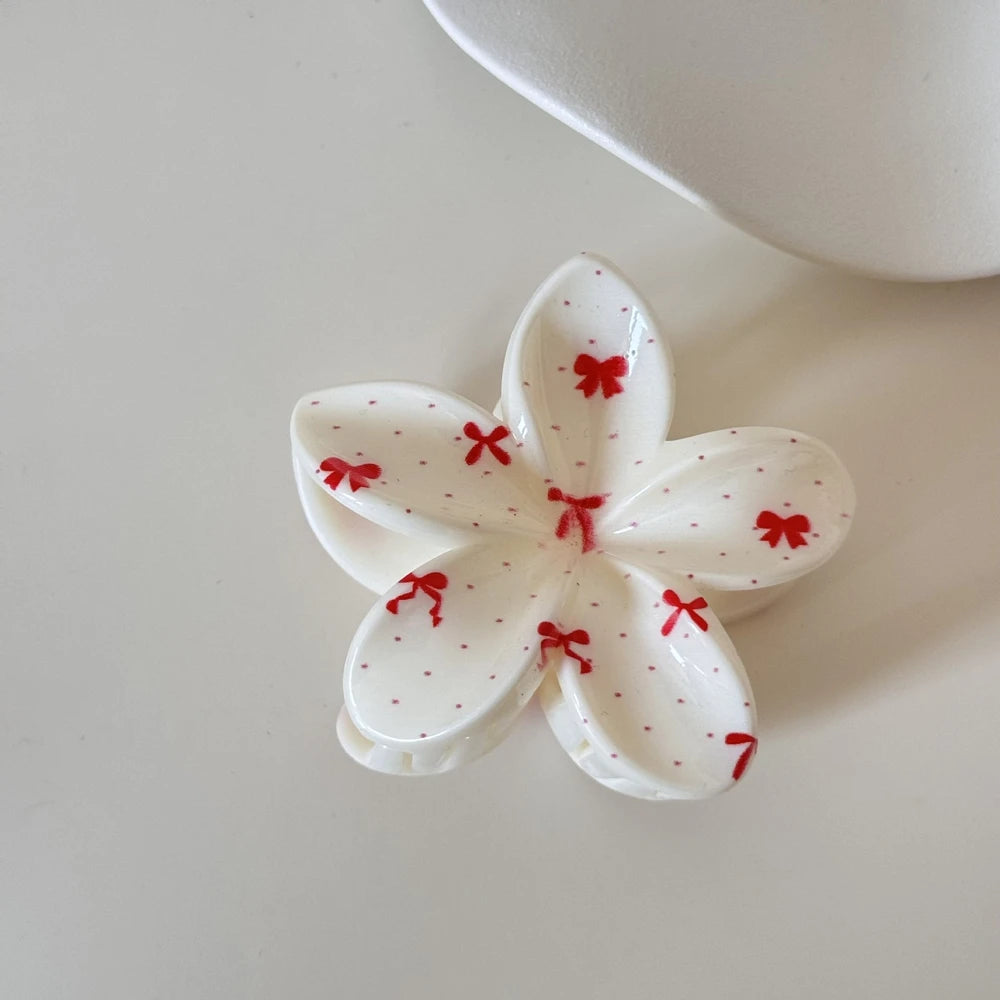 2026 New Trend Cute Flower Shape Hair Claw Set Sweet Cherry Print Hair Clips Hair Accessories For Women Girls Daily Summer Wear