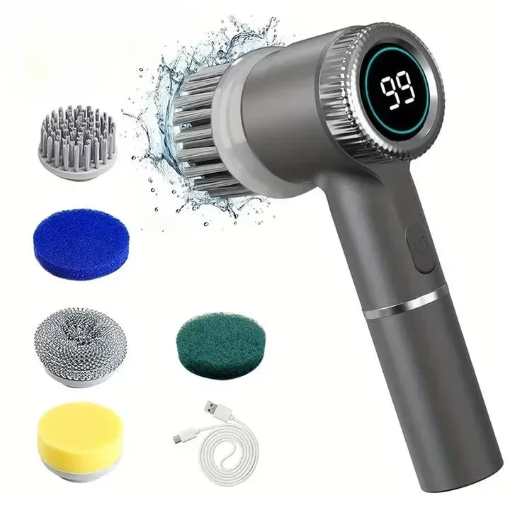 HOMEFISH Electric Spin Scrubber With 5 Replaceable Brush Head, Three-speed Adjustable Handheld Rechargeable Shower Scrubber