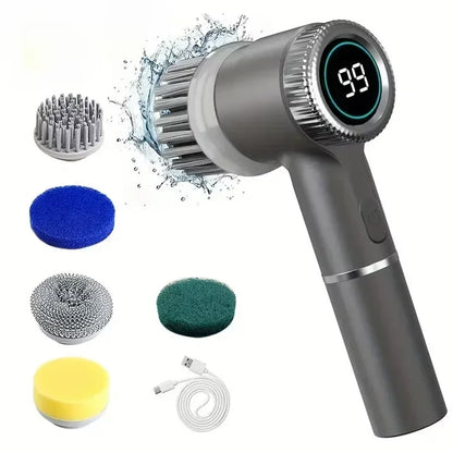HOMEFISH Electric Spin Scrubber With 5 Replaceable Brush Head, Three-speed Adjustable Handheld Rechargeable Shower Scrubber