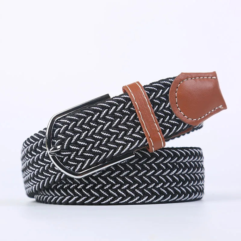 Unisex Stretch Jeans Belt - Casual Knitted Woven Canvas Pin Buckle