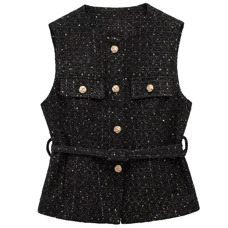 HXAO Women's Vest Summer 2025 Blue Off White Black Vest Textured Waistcoat Woman Button Sleeveless Vest Women Fashion Outerwears