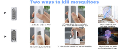 2 in 1 Mosquito swatter Electric Fly Bug Killer Lamp Zapper with 1200mAh Battery USB charge with Safety Mesh for Indoor,Outdoor