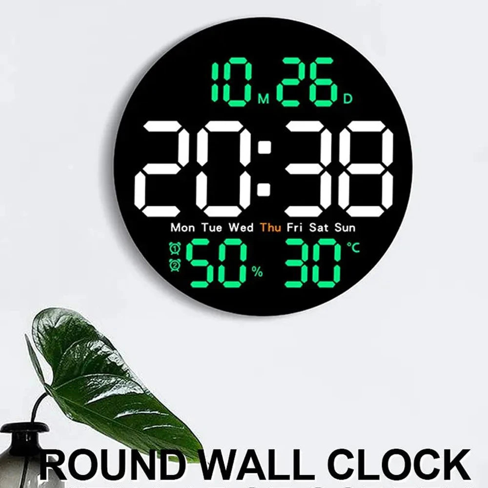 LED Wall Clock with Remote Control - Dual Alarms Calendar  Temperature Display Adjustable Brightness for Home Decor