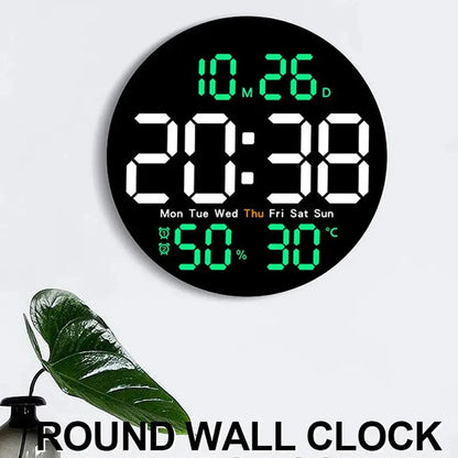 LED Wall Clock with Remote Control - Dual Alarms Calendar  Temperature Display Adjustable Brightness for Home Decor