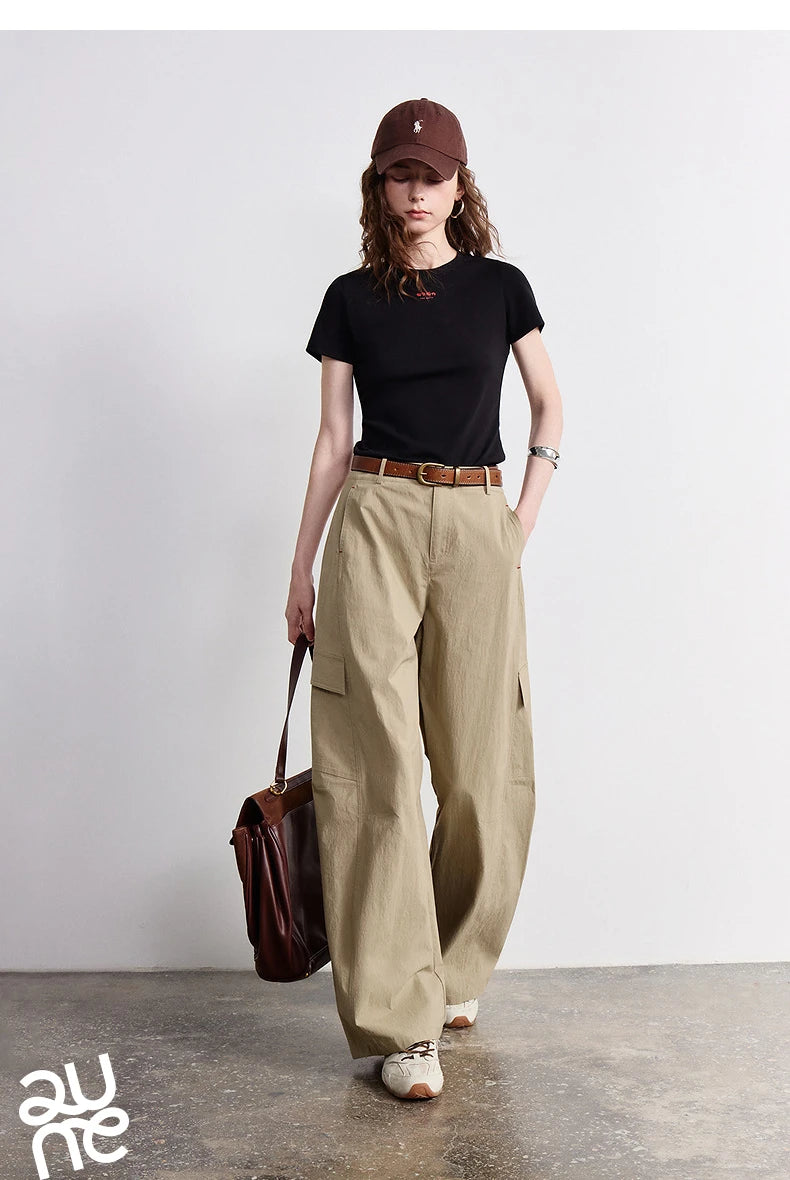 TOYOUTH Women's High Waist Wide Leg Banana Pants 2026 Summer New Multi Pocket Casual Trousers, Breathable Linen Blend